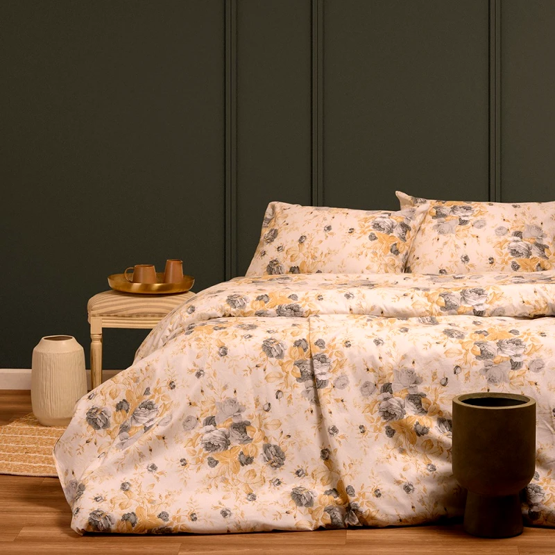 Melinen Σεντόνια Φανελένια King Size (Σετ) 270X260 Melinen Winter Peonia Grey Χωρίς Λάστιχο (270x260)