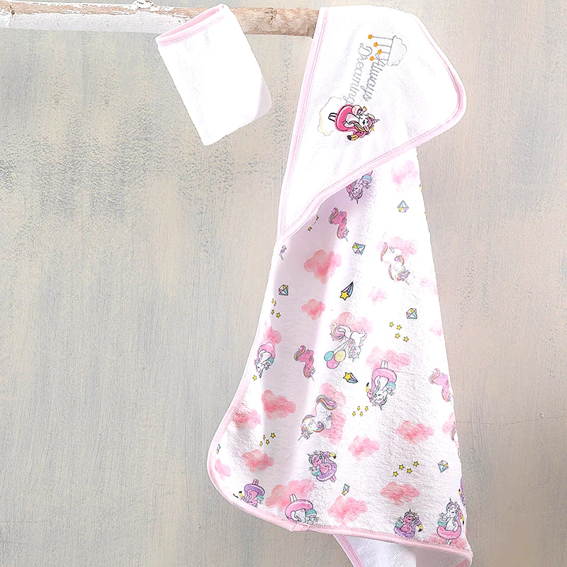 Rythmos Home Κάπα (Σετ με Γάντι) 75X75 Rythmos Pink Unicorn σε Κουτί (75x75)