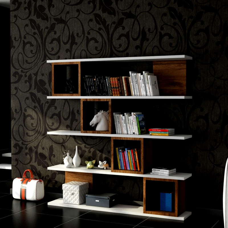 Αίθριο Βιβλιοθήκη Wind - White, Walnut 745Dcd3619 (120x119,9x19,5)