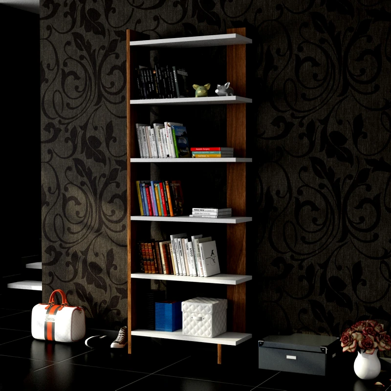 Αίθριο Βιβλιοθήκη Order - White, Walnut 745Dcd3611 (46,8x170x21,3)