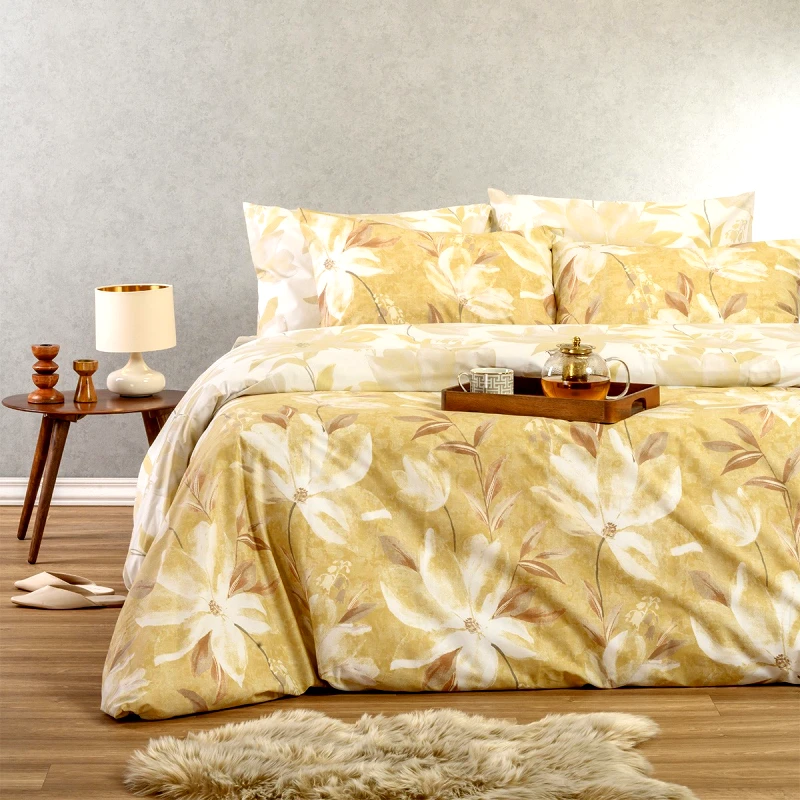 Melinen Σεντόνια Διπλά (Σετ) 205X270 Melinen Casual Giulia Ochre Χωρίς Λάστιχο (205x270)