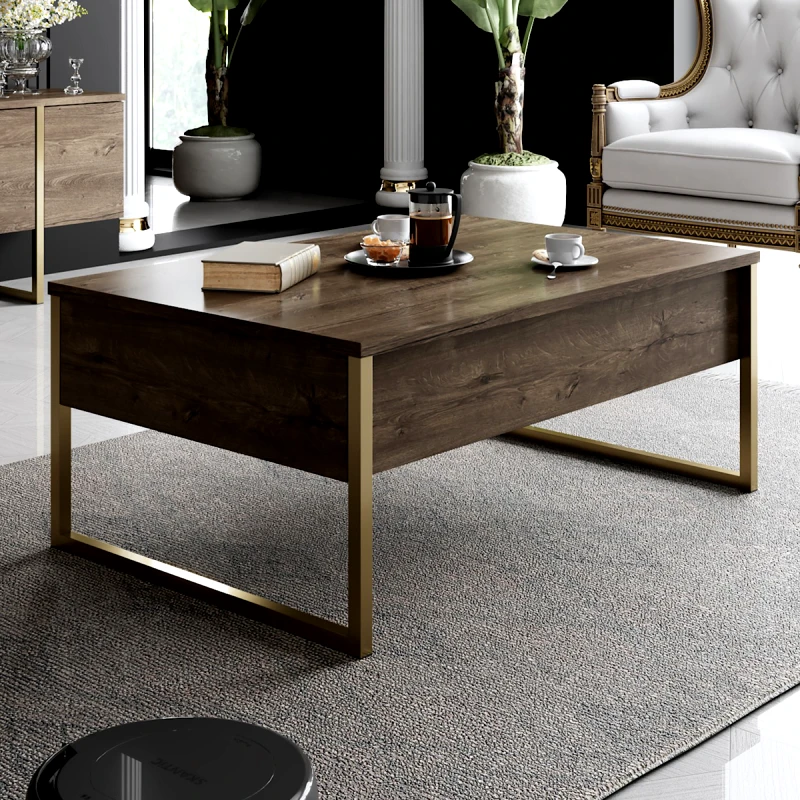 Αίθριο Τραπέζι Σαλονιού Luxe - Walnut, Gold 618Bly1123 (90x40x60)