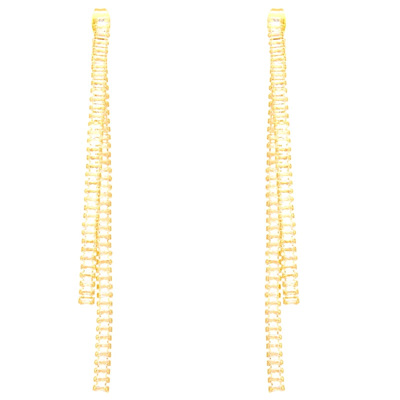 PerfectDress.gr σκουλαρίκια κρεμαστά με σειρές στρας ζιργκόν Glam 2 gold