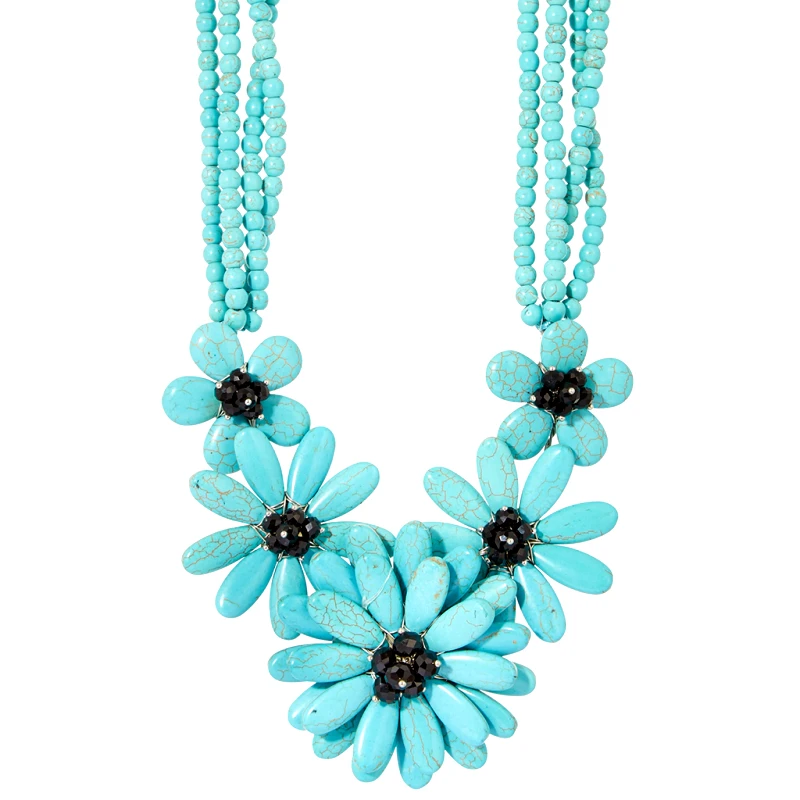 PerfectDress.gr vintage '60s κολιέ χειροποίητο natural stone Flower Power τυρκουάζ