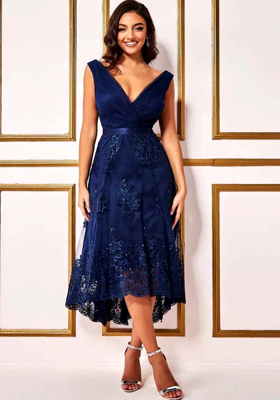 PerfectDress.gr luxurious κρουαζέ φόρεμα high low Simon navy