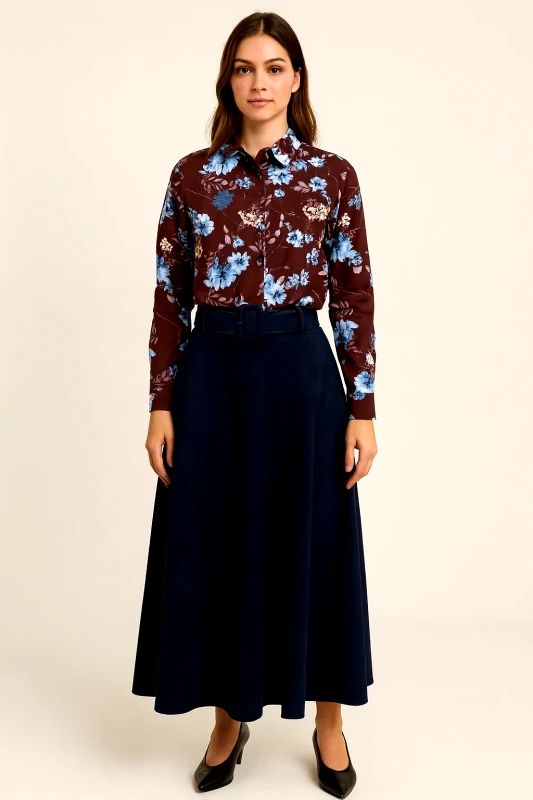 PerfectDress.gr chic φούστα suede Betty μπλε navy