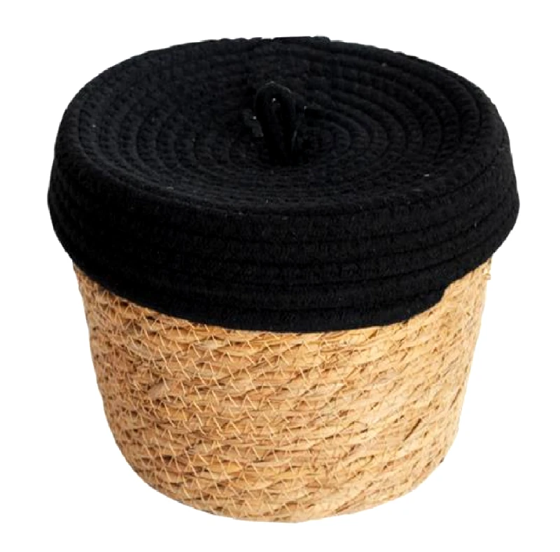 ΑΛΛΟΙ ΚΑΤΑΣΚΕΥΑΣΤΕΣ Καλάθι Ψάθινο Στρογγυλό Με Βαμβακερό Μαύρο Καπάκι 27cm