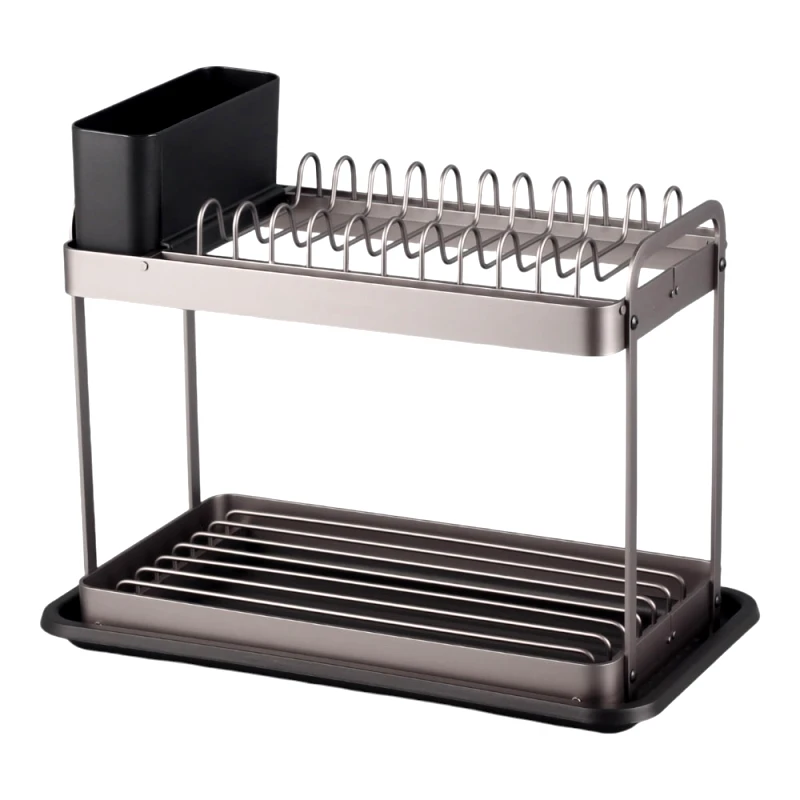 Ankor Πιατοθήκη Διώροφη Αλουμινίου Με Δίσκο Γκρι Metallic 42x24x34cm