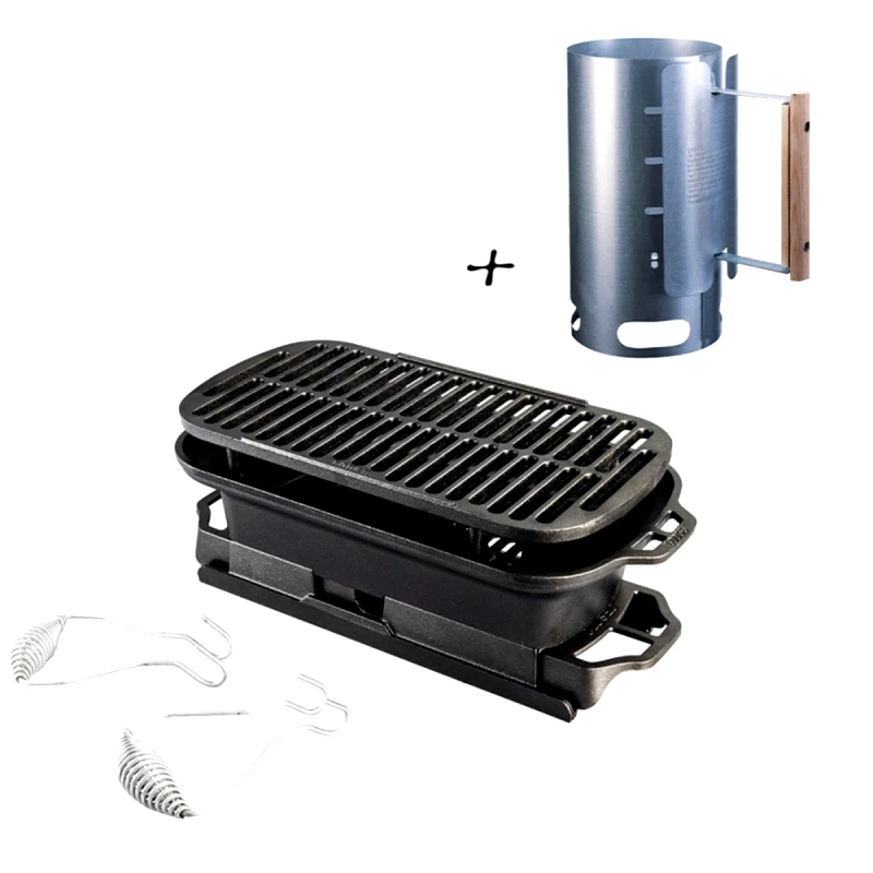 LODGE Lodge Μαντεμένια Ψησταριά Φορητή Κάρβουνου Sportsman's Grill Pro Combo 42,5x22,8cm & Δώρο Δοχείο Εκκίνησης