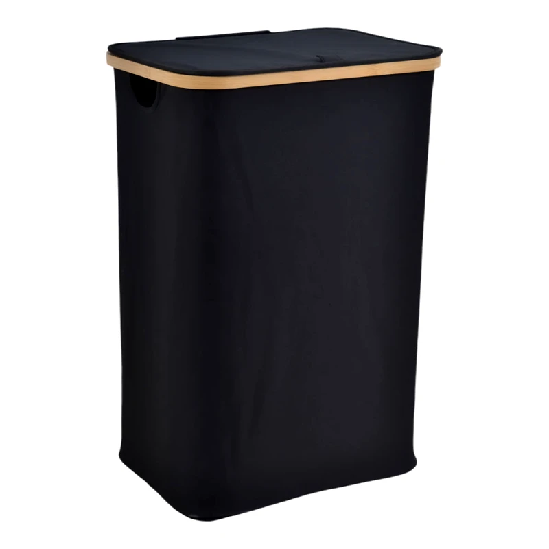 Ankor Καλάθι Απλύτων Υφασμάτινο Με Bamboo Μαύρο 40x30x60cm