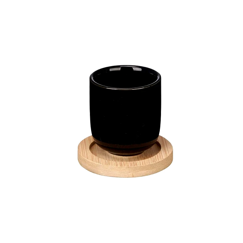 KINVARA Kinvara Φλιτζάνι Espresso Κεραμικό Με Bamboo Πιατάκι Σετ 4Τμχ. Μαύρο