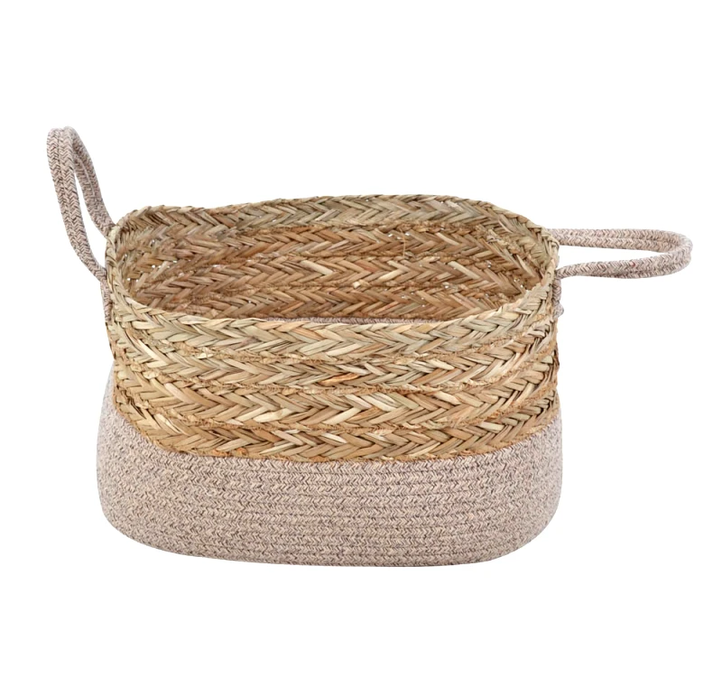 Καλάθι Ψάθα Seagrass Ύφασμα Beige 38cm