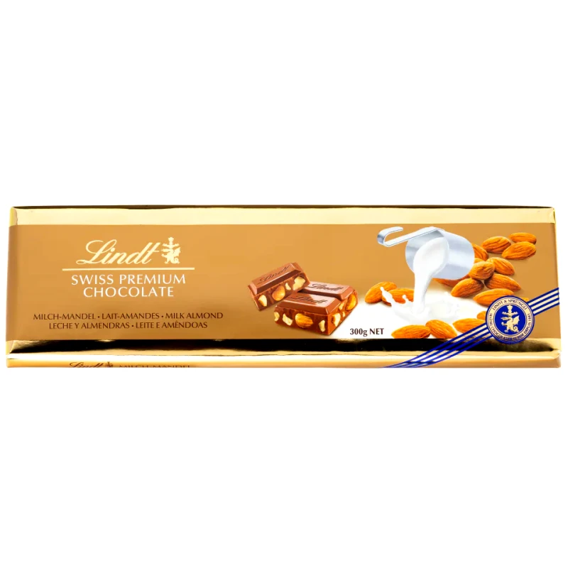 LINDT Σοκολάτα Γάλακτος Αμύγδαλο 300gr