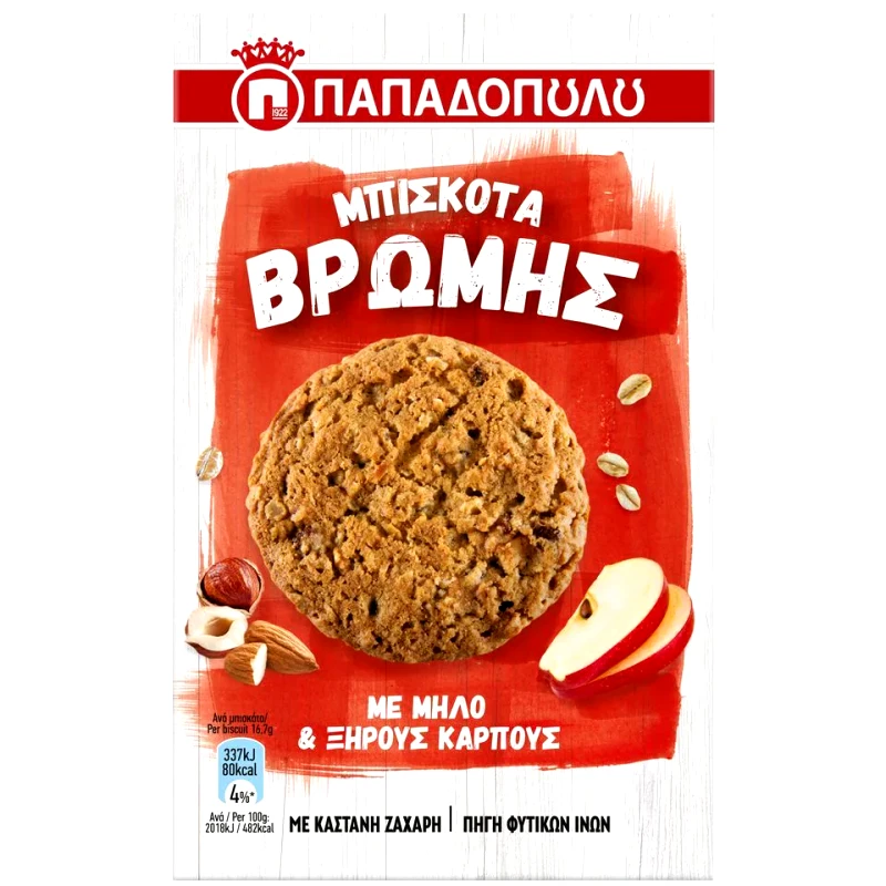 ΠΑΠΑΔΟΠΟΥΛΟΥ Μπισκότα Βρώμης Μήλο & Ξηροί Καρποί 150gr