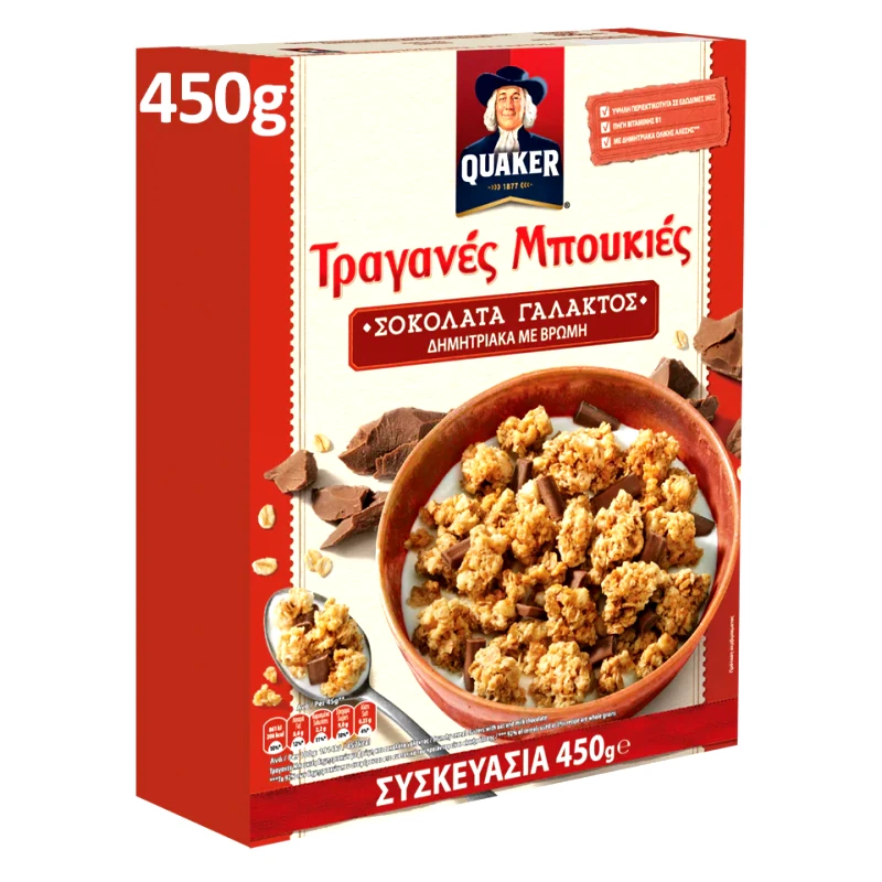 QUAKER Δημητριακά Τραγανές Μπουκιές Σοκολάτα Γάλακτος 450gr