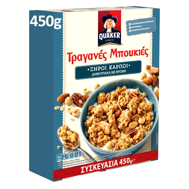QUAKER Δημητριακά Τραγανές Μπουκιές Ξηροί Καρποί 450gr