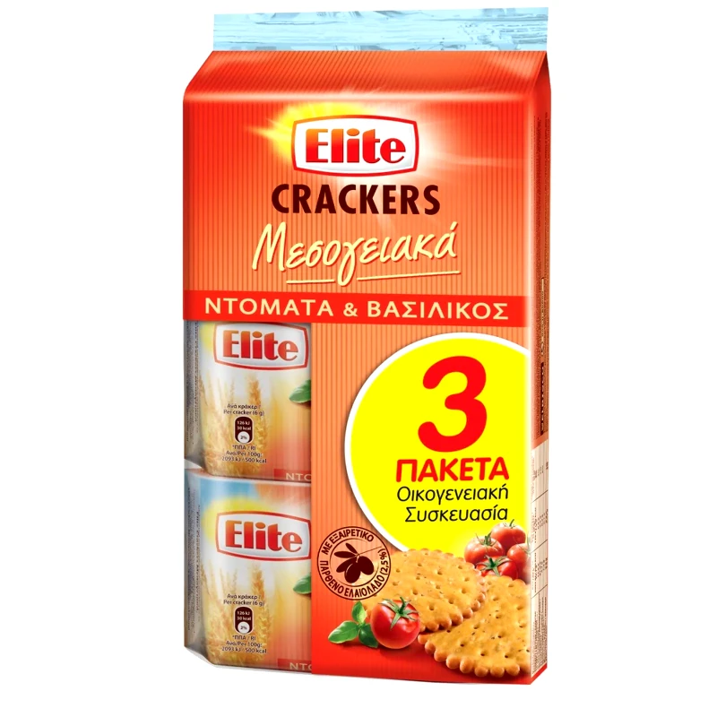 ELITE Κράκερς Μεσογειακά Ντομάτα Βασιλικός 3x105g