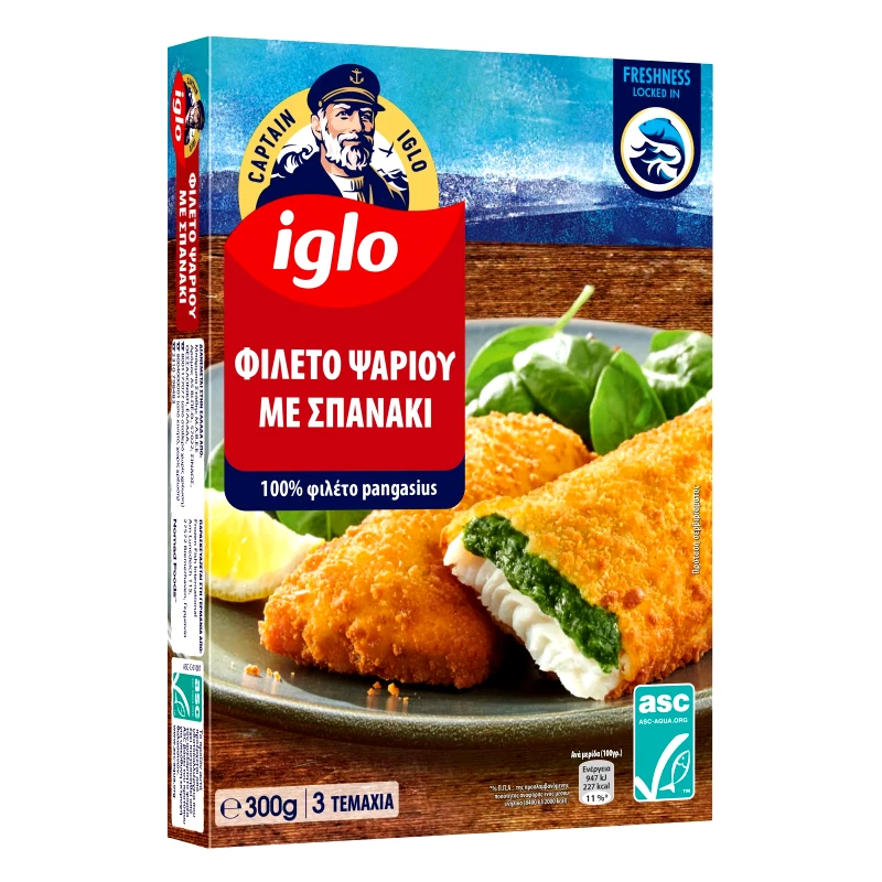 IGLO Φιλέτο Ψαριού Πανέ με Σπανάκι 300g