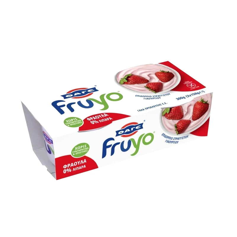 FRUYO Επιδόρπιο Στραγγιστού Γιαουρτιού 0% Φράουλα 2x150g