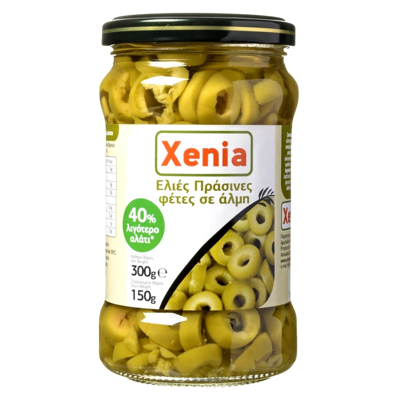 XENIA Ελιές Πράσινες Φέτες 40% Λιγότερο Αλάτι 150g