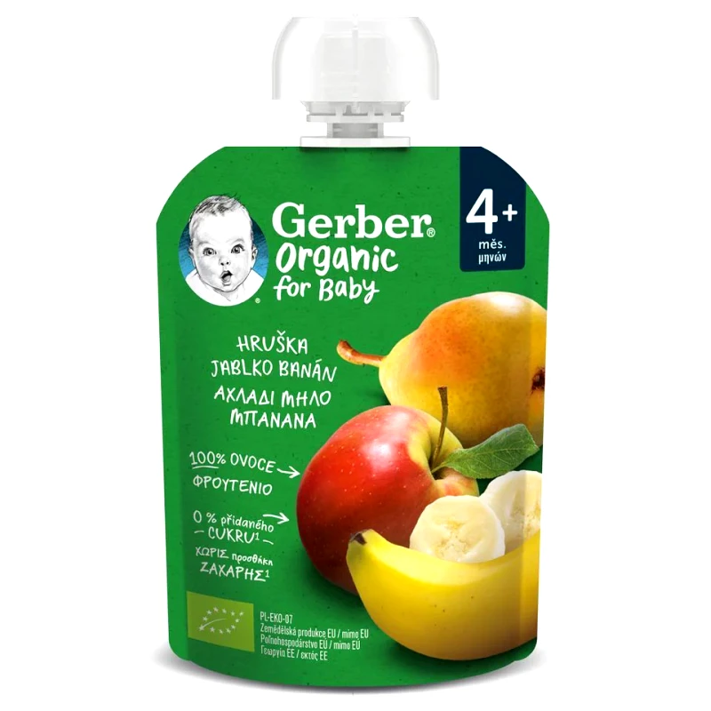 NESTLE Φρουτοπουρές Gerber Αχλάδι Μήλο Μπανάνα Βιολογικός 90g