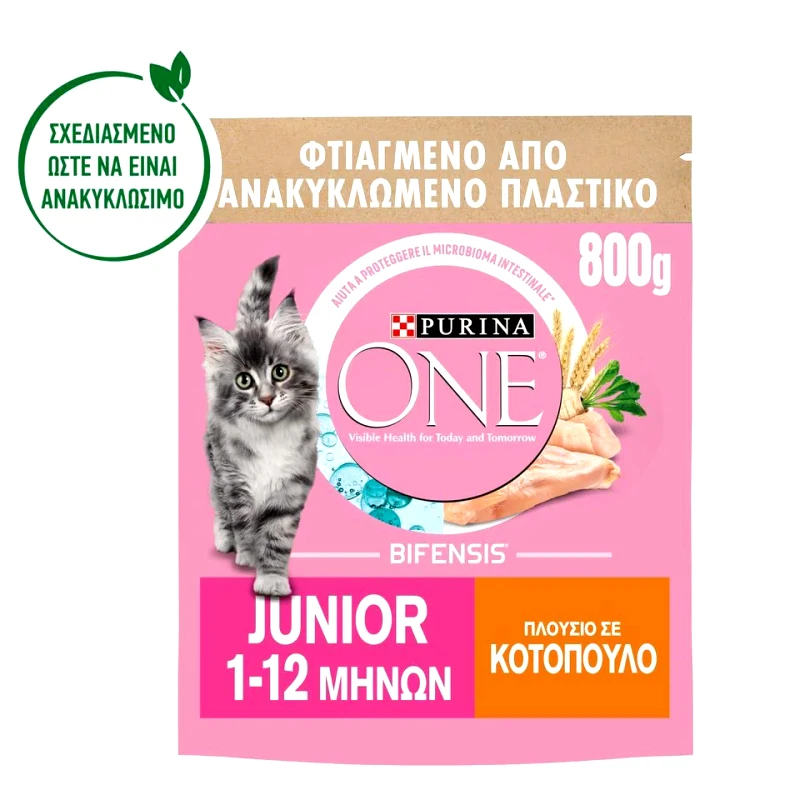 PURINA ONE Γατοτροφή Junior Κοτόπουλο & Δημητριακά 800g