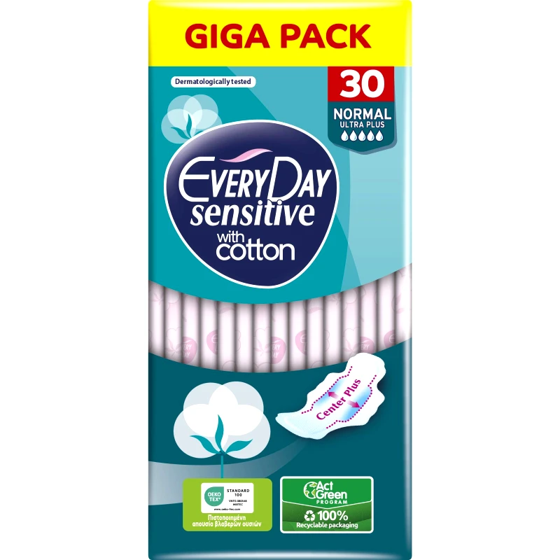 EVERY DAY Σερβιέτες Sensitive Cotton Normal Ultra Plus 30 Τεμάχια