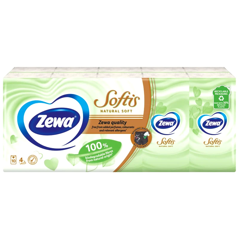 ZEWA Χαρτομάντηλα Τσέπης Softis Natural Soft 10 Τεμάχια
