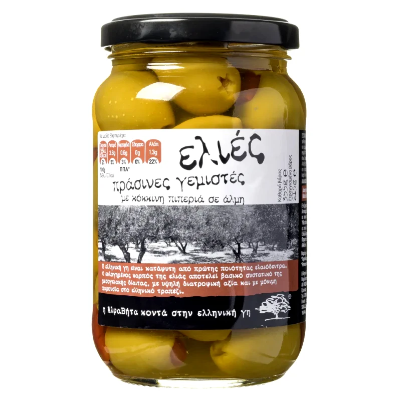 ΑΒ ΚΟΝΤΑ ΣΤΗΝ ΕΛΛΗΝΙΚΗ ΓΗ Ελιές Πράσινες Με Πιπεριά 215 gr