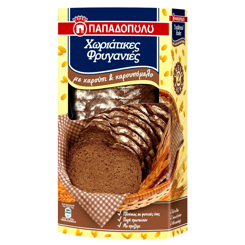 ΠΑΠΑΔΟΠΟΥΛΟΥ Φρυγανιές Χωριάτικες με Χαρούπι 240g