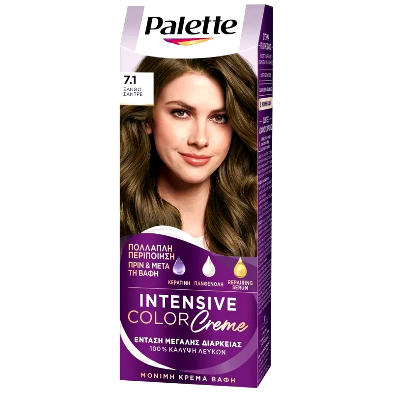 PALETTE Βαφή Μαλλιών Intensive Color 7.1 Ξανθό Σαντρέ 1 Τεμάχιο