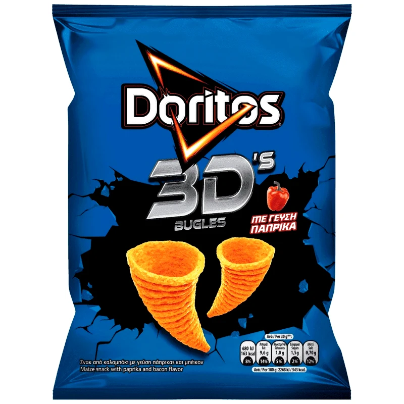 DORITOS Σνακ Καλαμποκιού 3D Bugles Πάπρικα 63g