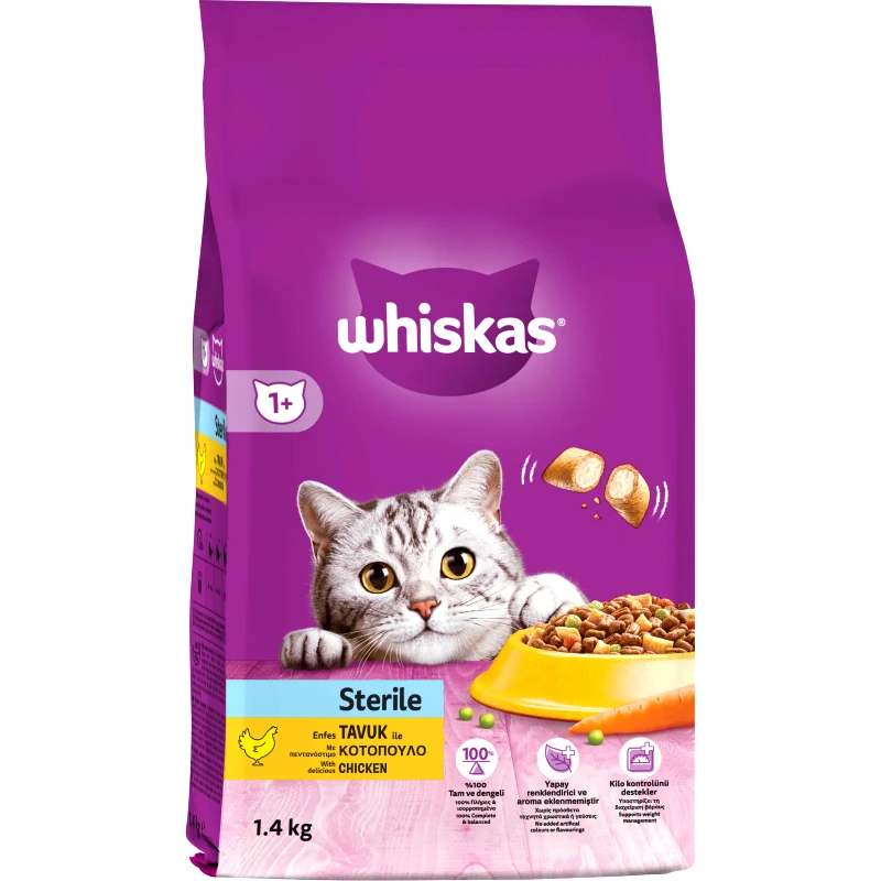 WHISKAS Ξηρά Τροφή Για Στειρωμένες Γάτες Κοτόπουλο 1400 gr