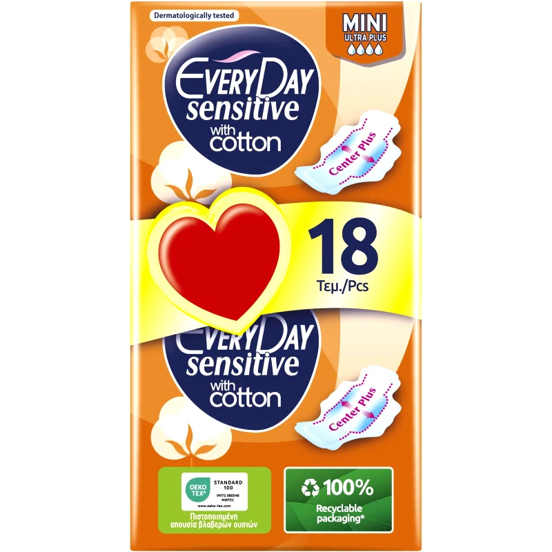 EVERY DAY Σερβιέτες Sensitive Cotton Ultra Plus Mini Economy 18 Τεμάχια
