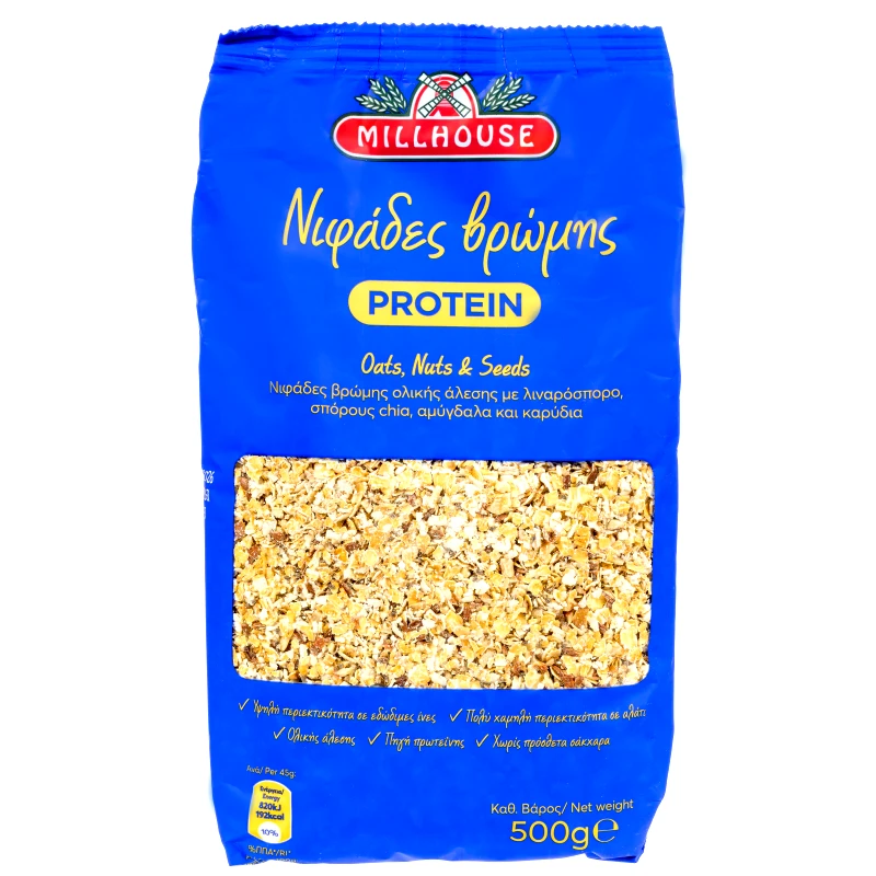MILLHOUSE Νιφάδες Βρώμης Protein Σπόροι Ξηροί Καρποί 500g