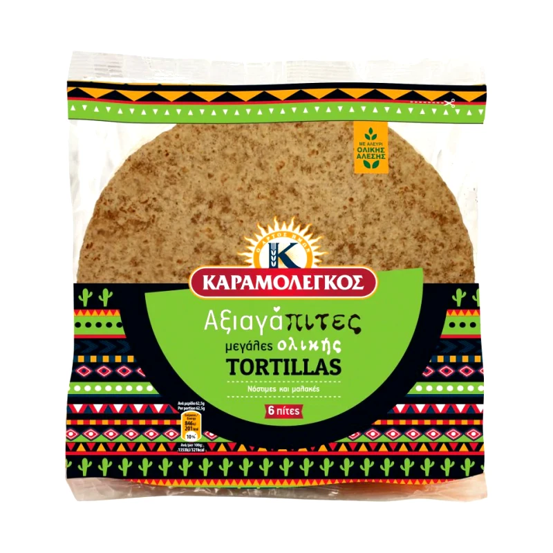 ΚΑΡΑΜΟΛΕΓΚΟΣ Πίτες Tortillas Αξιαγάπιτες Μεγάλες Ολικής 375g