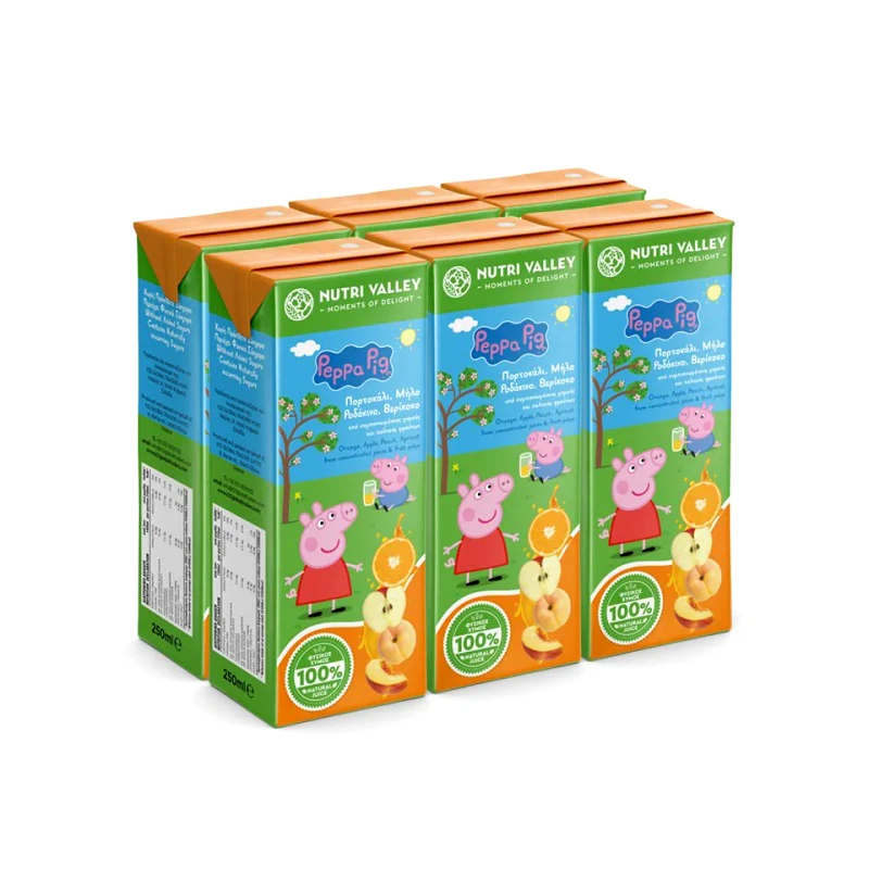 NUTRI VALLEY Φυσικός Χυμός Πορτοκάλι Μήλο Ροδάκινο Βερίκοκο 6x250ml