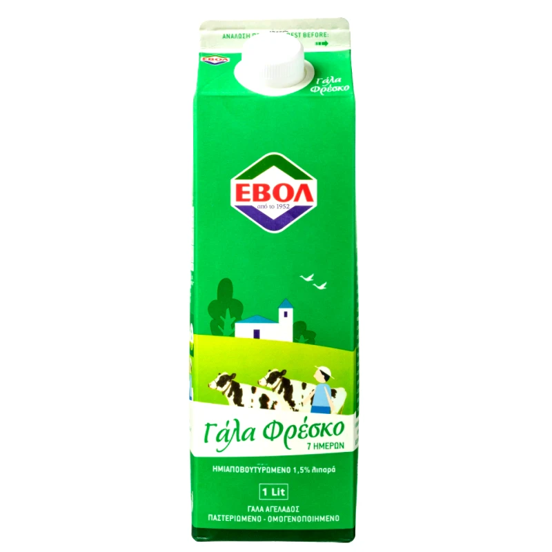 ΕΒΟΛ Φρέσκο Γάλα Ελαφρύ 1,5% Λιπαρά 1 lt