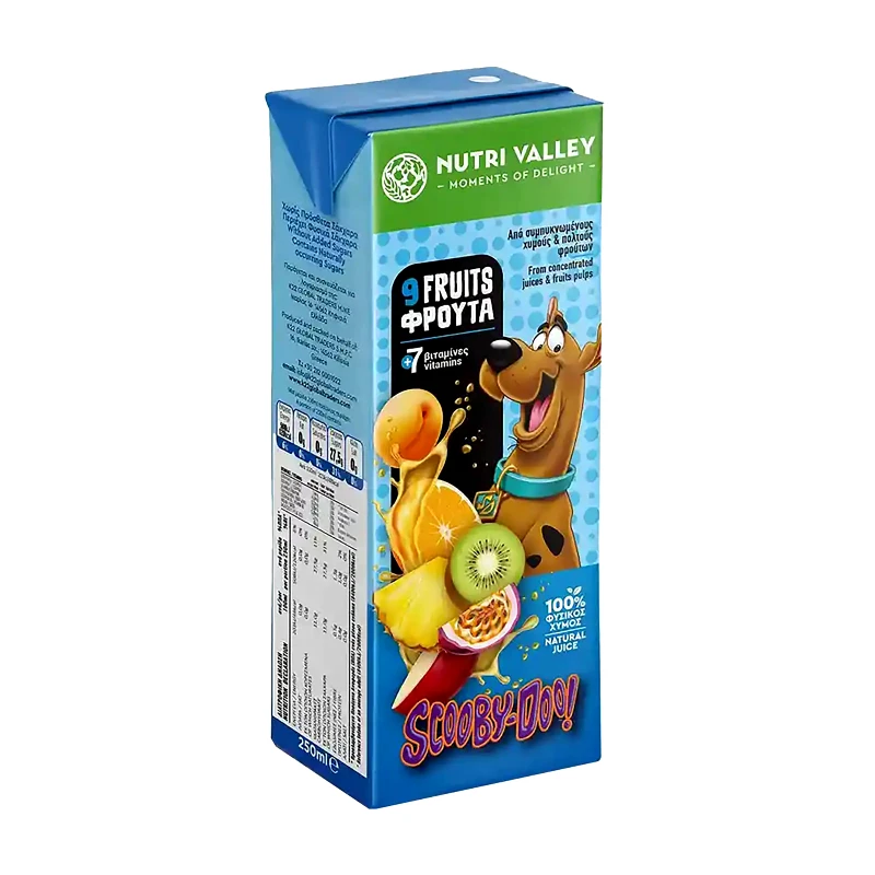 NUTRI VALLEY Φυσικός Χυμός Scooby Doo 9 Φρούτα 7 Βιταμίνες 250ml