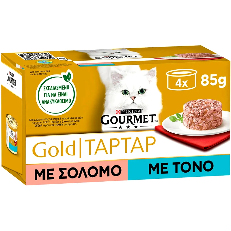 GOURMET Γατοτροφή Gold Tartar Σολομός 4X85 gr