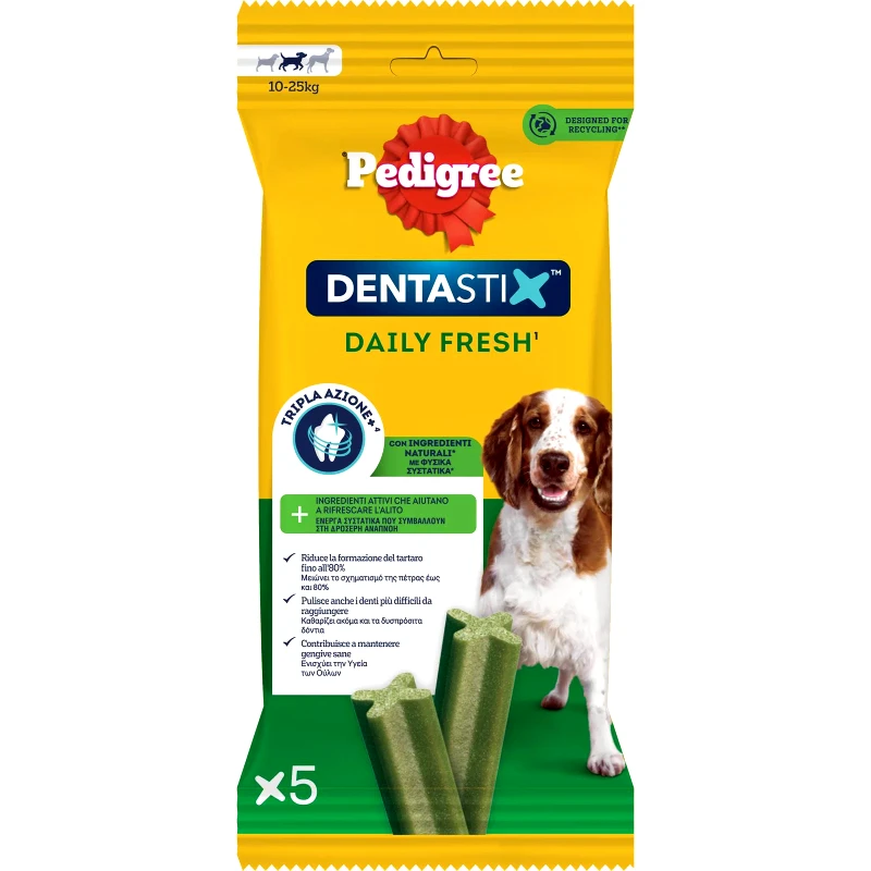 PEDIGREE Snack Σκύλων DentaStix Daily Fresh Medium 10-25kg 128g