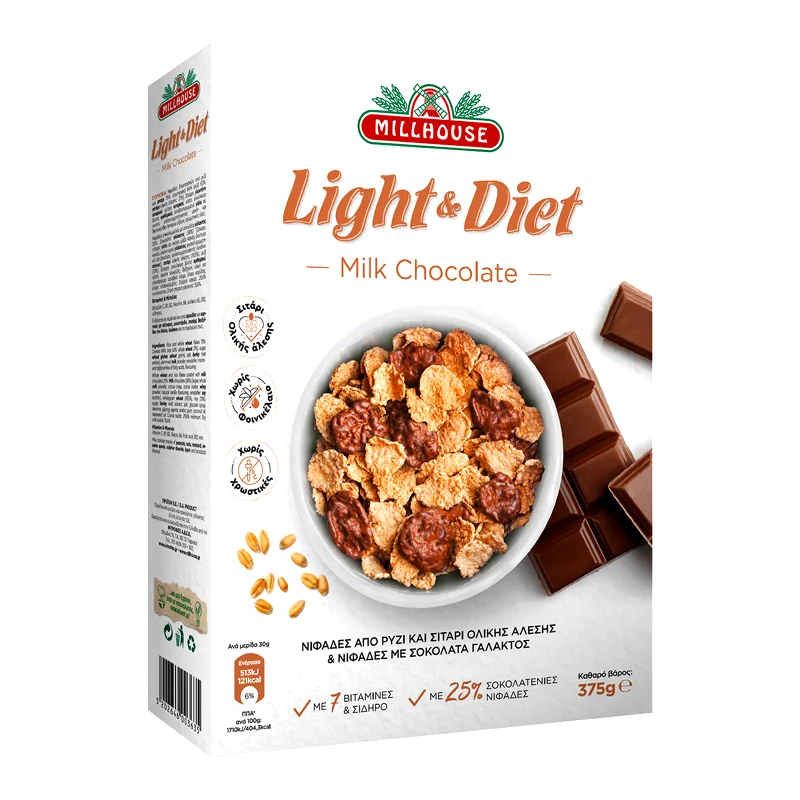 MILLHOUSE Δημητριακά Light & Diet Σοκολάτα 375g