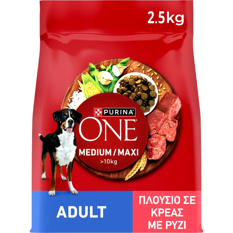 PURINA ONE Σκυλοτροφή Medium Maxi Active Βοδινό Ρύζι 2.5kg