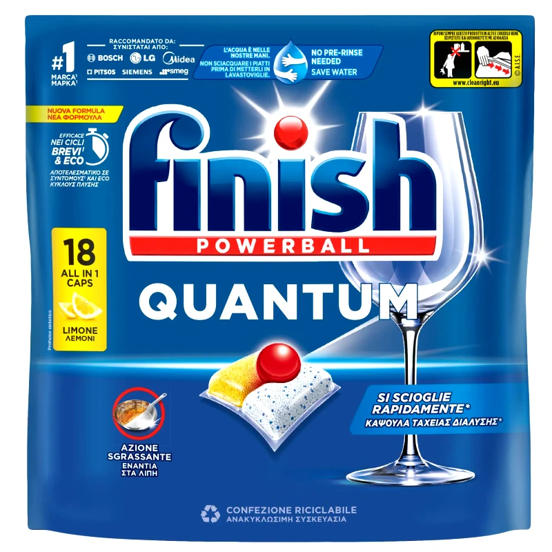 FINISH Κάψουλες Πλυντηρίου Πιάτων Quantum All in 1 Λεμόνι 18 Tεμάχια