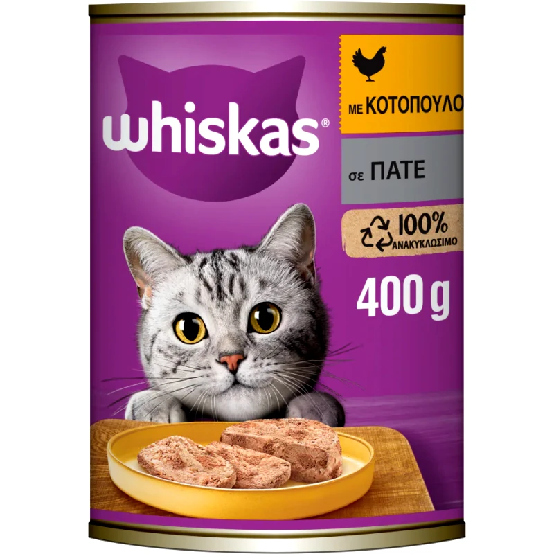 WHISKAS Γατοτροφή Σε Κονσέρβα Κοτόπουλο 400 gr
