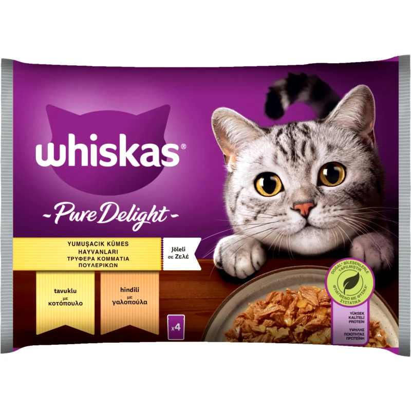 WHISKAS Γατοτροφή Pure Delight Πουλερικά σε Ζελέ 4x85g