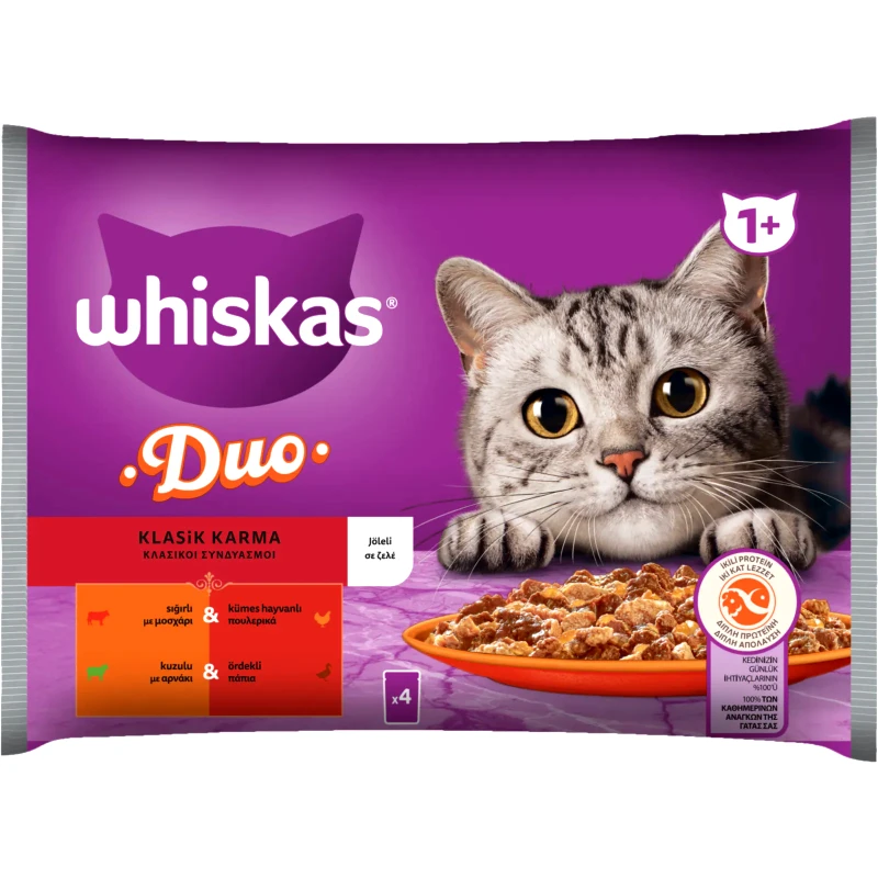 WHISKAS Γατοτροφή Duo Ποικιλία Κρεάτων σε Ζελέ 4x85g