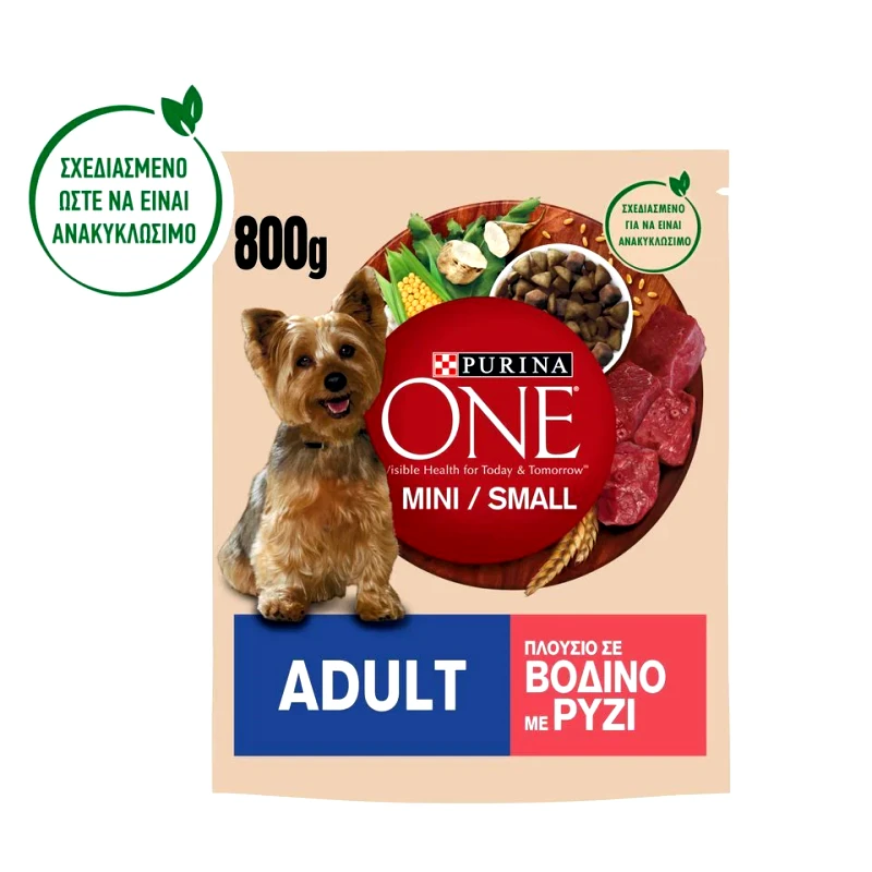 PURINA ONE Σκυλοτροφή One Mini Adult Βοδινό Με Ρύζι 800 gr