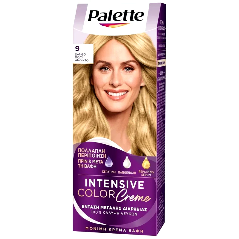PALETTE Βαφή Μαλλιών Intensive Color 9 Ξανθό Πολύ Ανοιχτό 1 Τεμάχιο