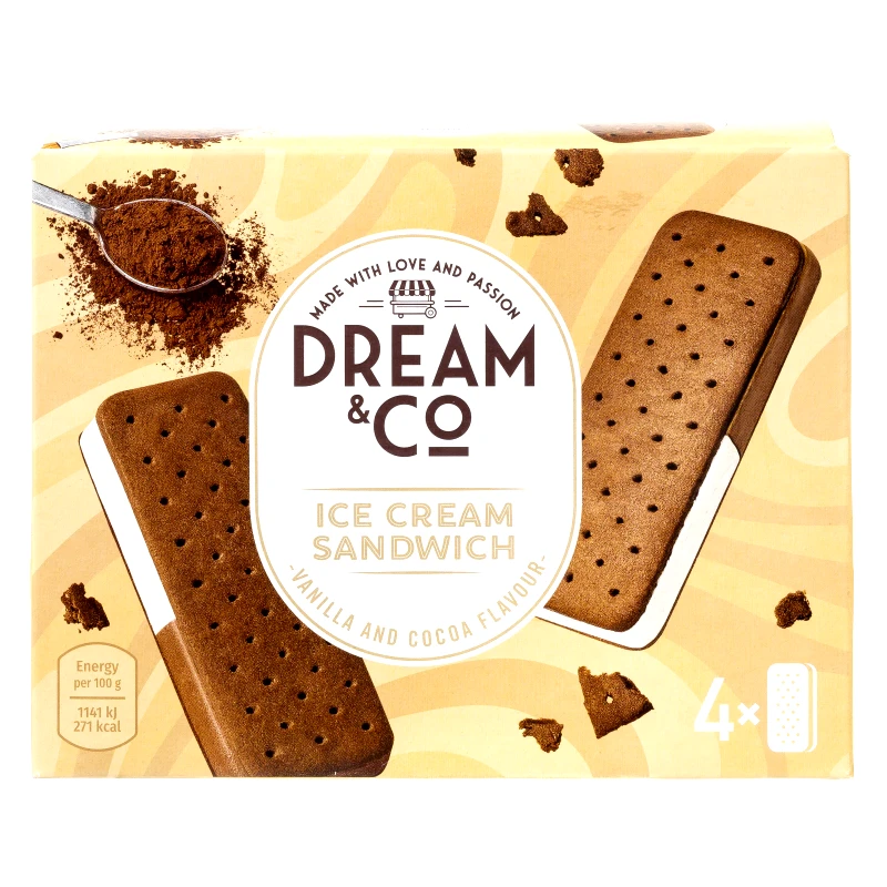 DREAM & CO Παγωτό Sandwich Βανίλια Κακάο 4x80g